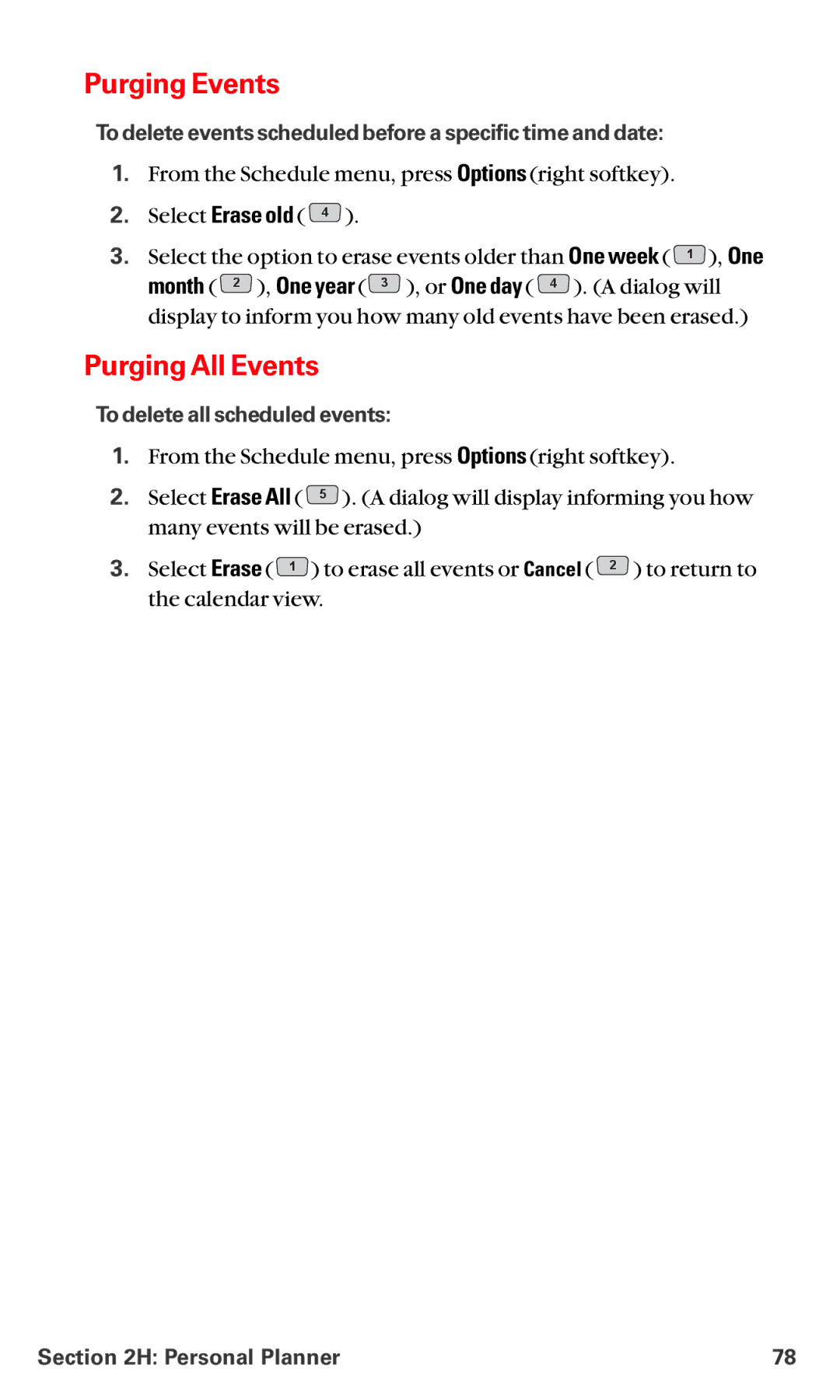 LG Electronics VI-5225 Purging Events, Purging All Events, To delete events scheduled before a specific time and date 