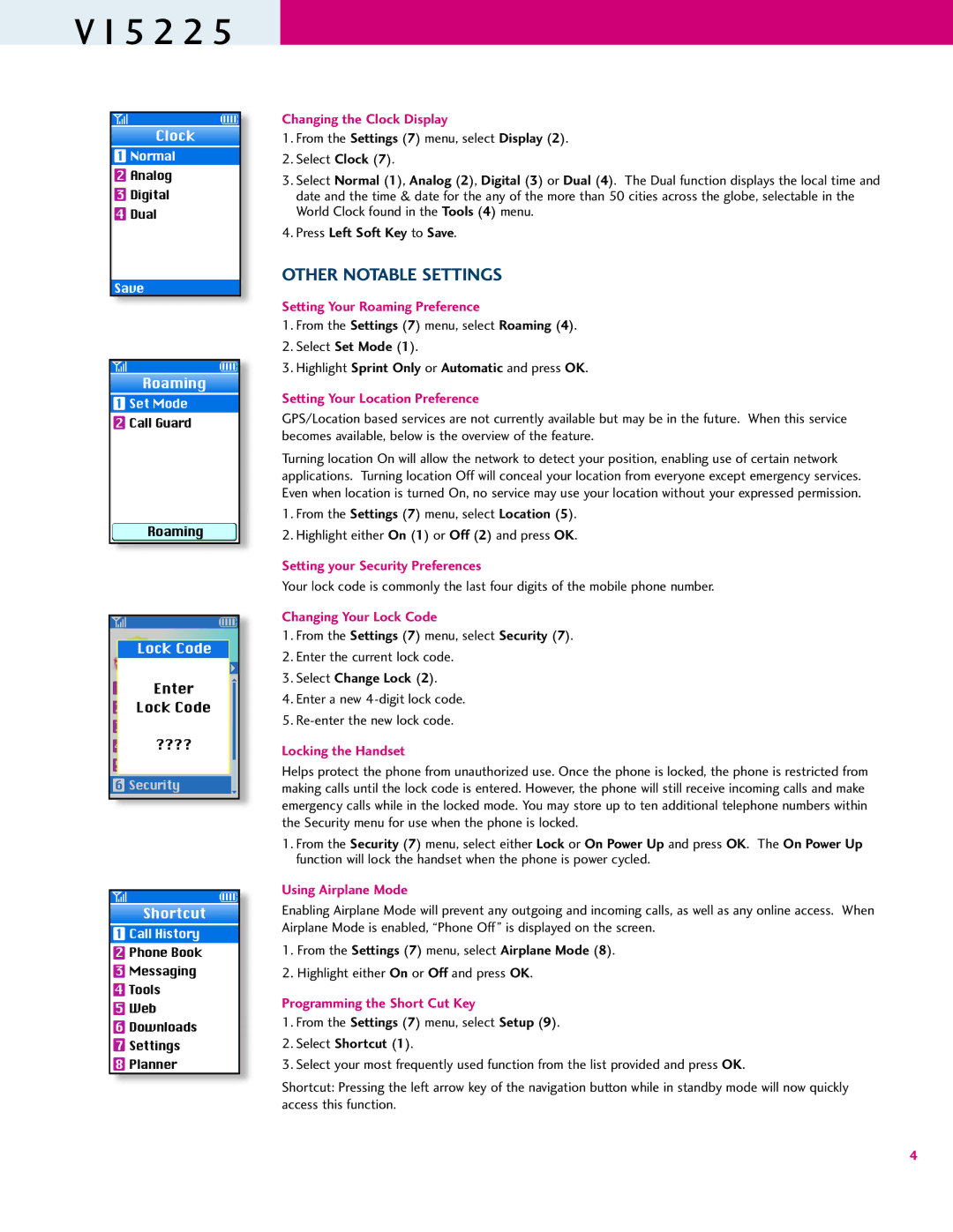 LG Electronics VI5225 manual Other Notable Settings 