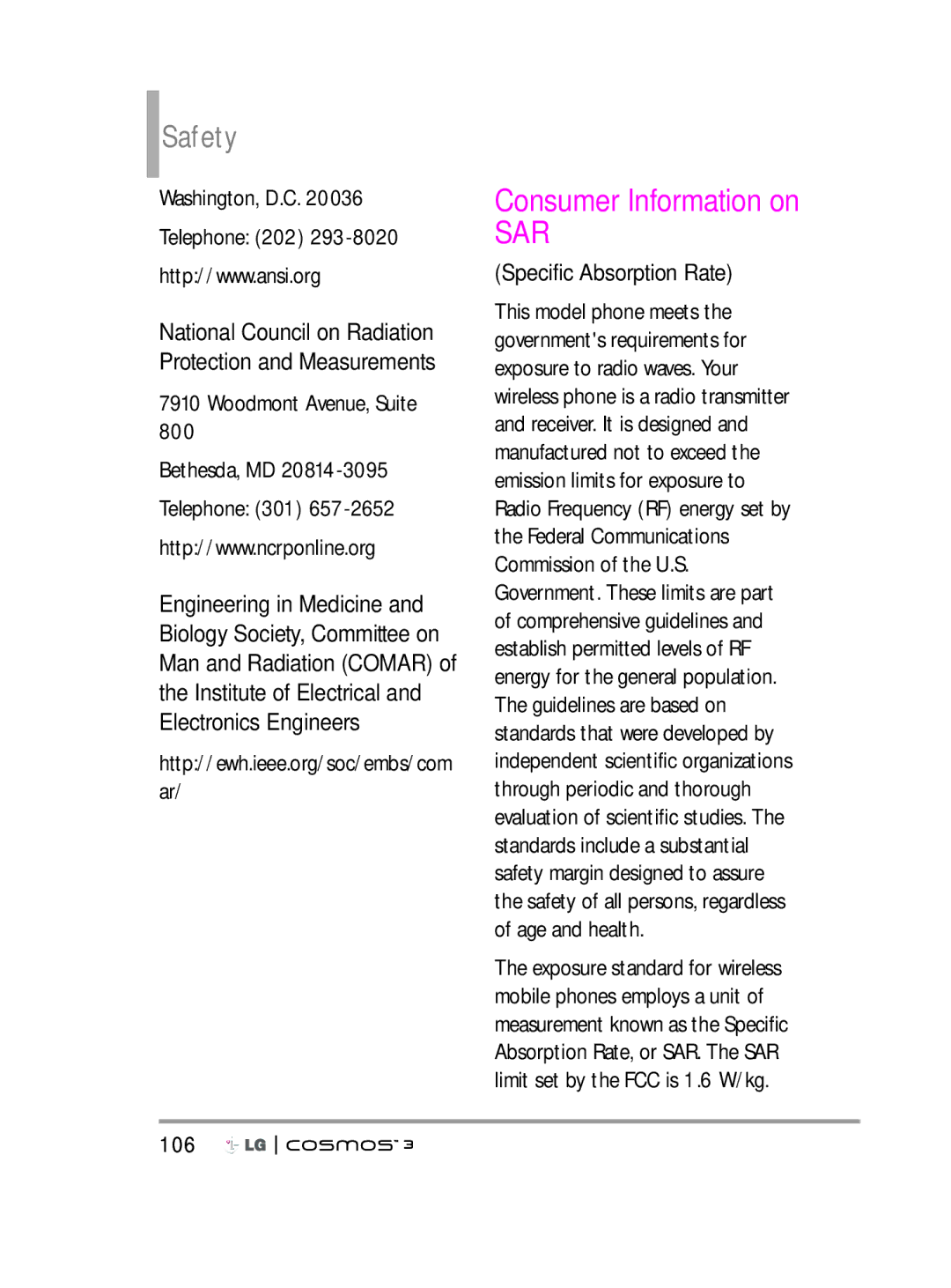 LG Electronics VN251S manual Consumer Information on 