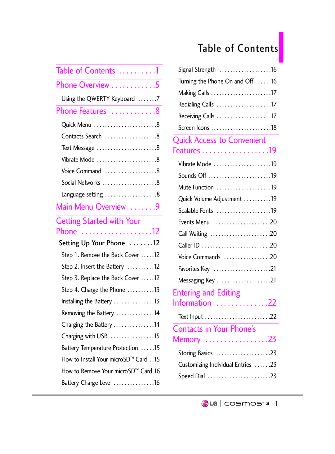 LG Electronics VN251S manual Table of Contents 