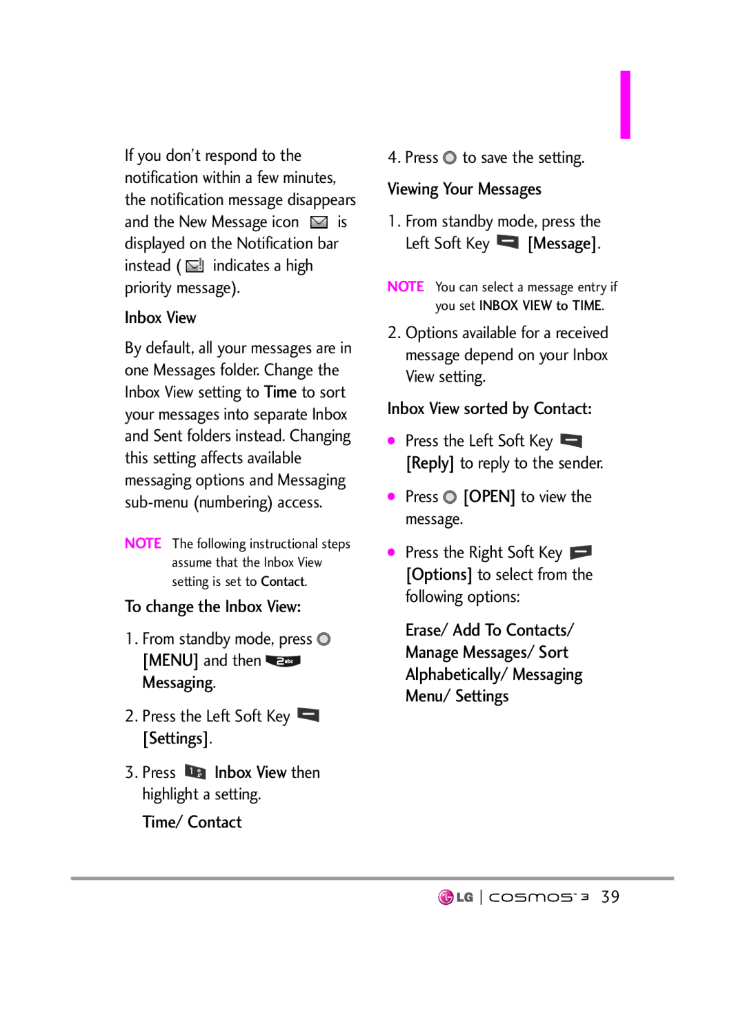 LG Electronics VN251S To change the Inbox View, Time/ Contact, Viewing Your Messages, Inbox View sorted by Contact 