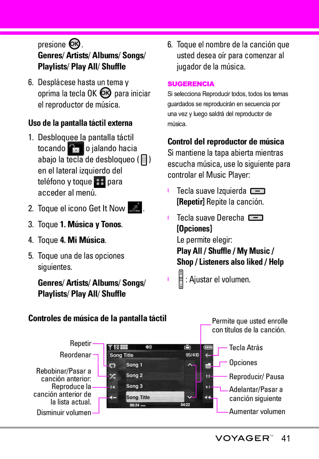 LG Electronics Voyager manual Playlists/ Play All/ Shuffle 