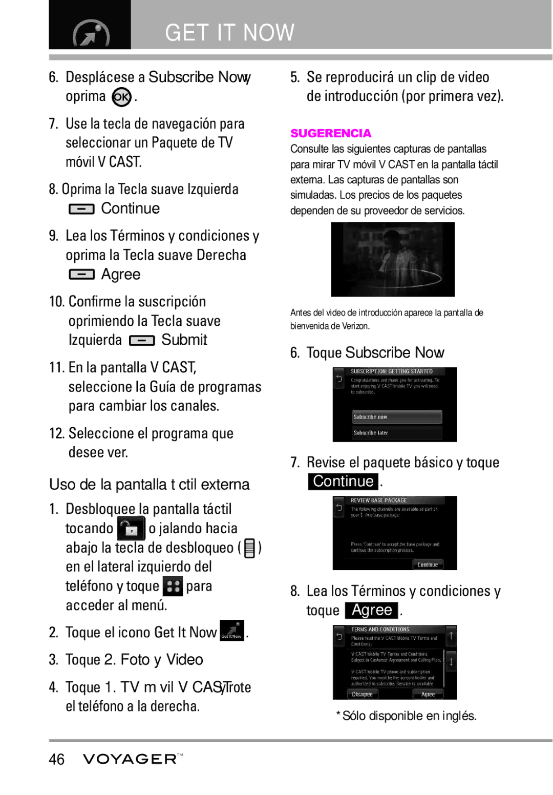 LG Electronics Voyager manual Continue, Toque Subscribe Now 