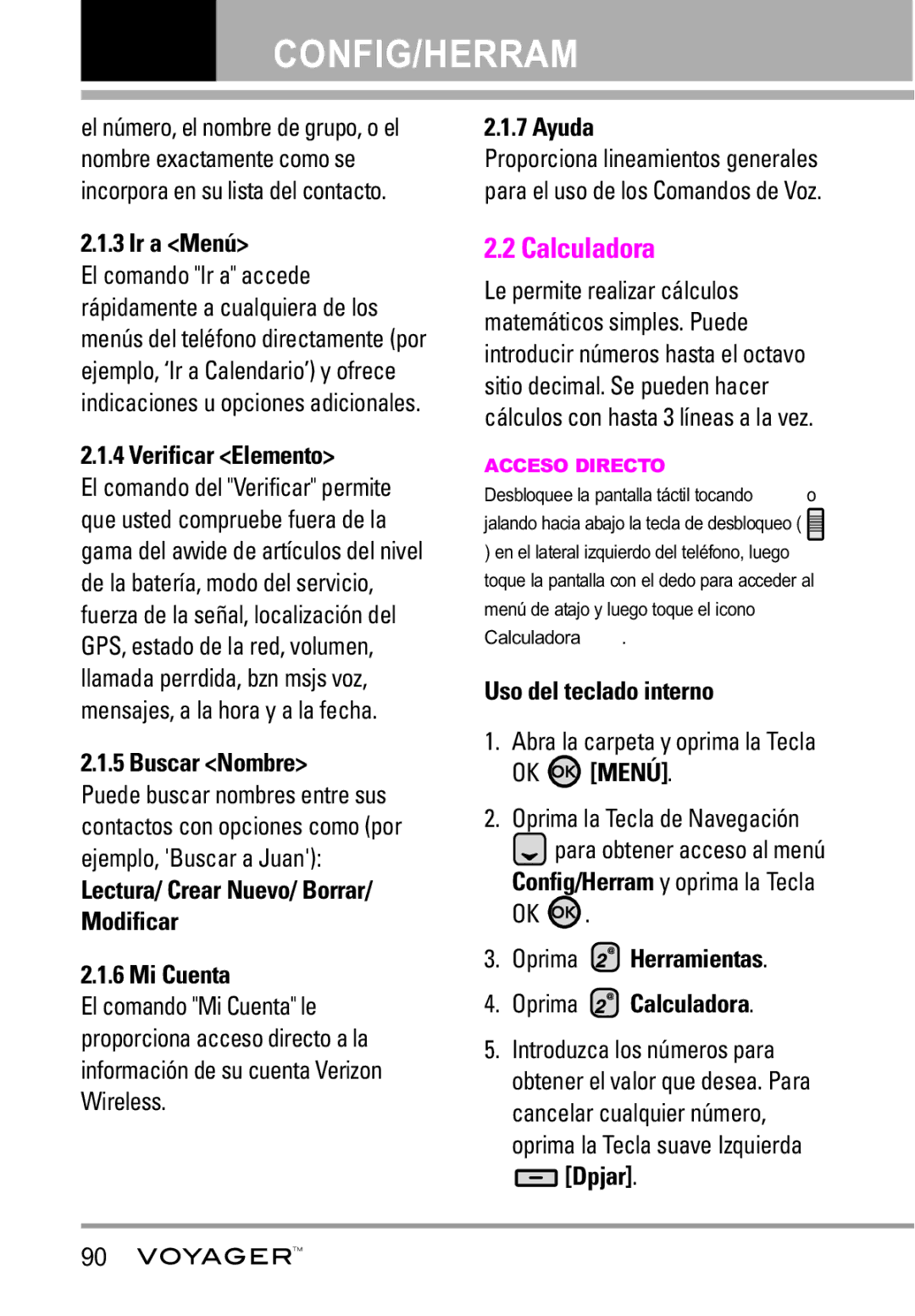 LG Electronics Voyager manual Calculadora 