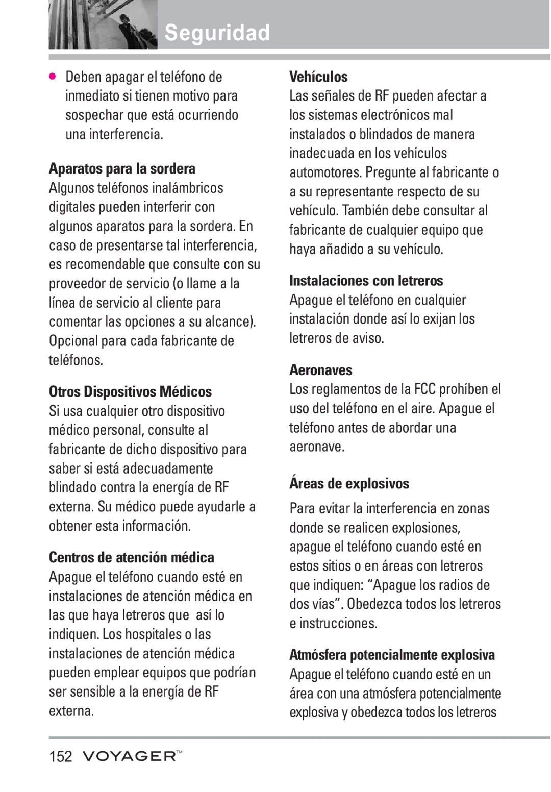 LG Electronics Voyager manual Aparatos para la sordera, Otros Dispositivos Médicos, Centros de atención médica, Vehículos 