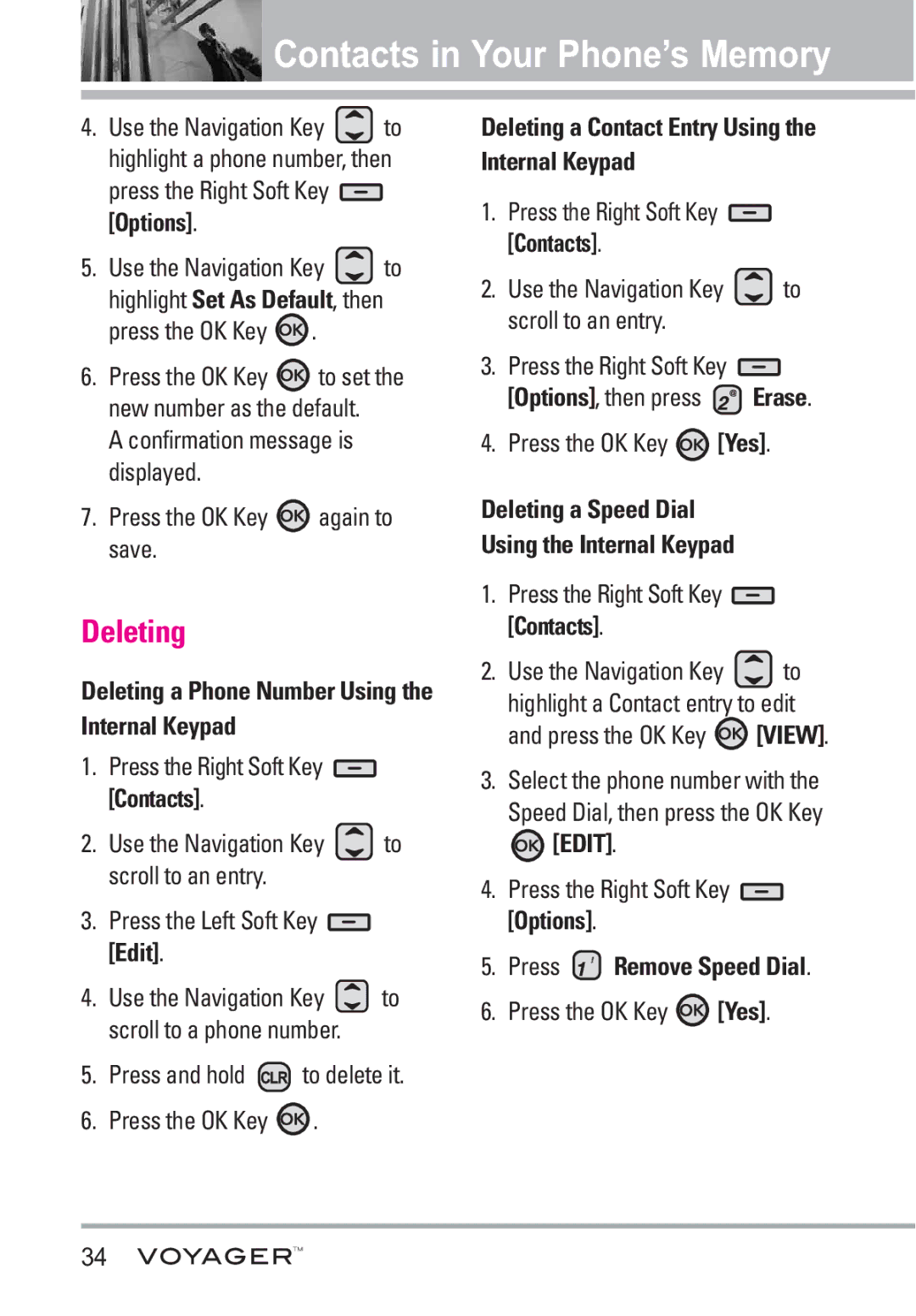 LG Electronics Voyager manual Deleting 