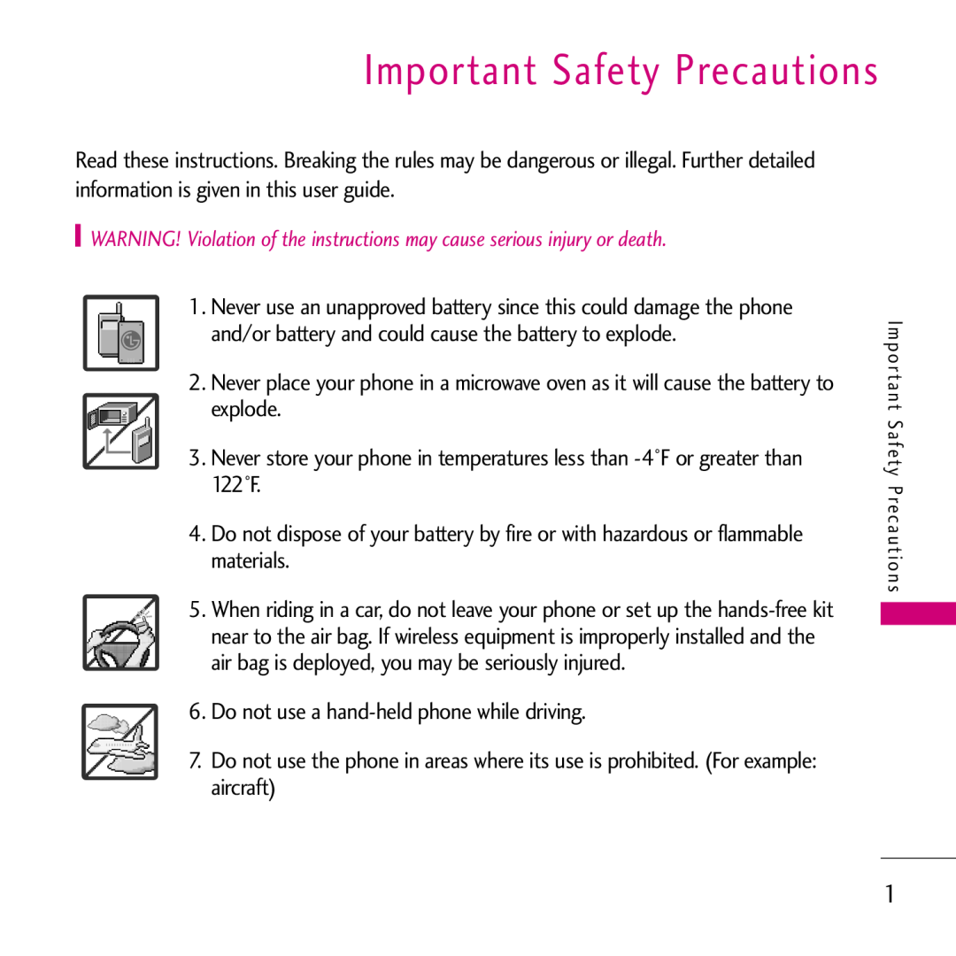 LG Electronics 002KPYR0001018, VS750 manual Important Safety Precautions 