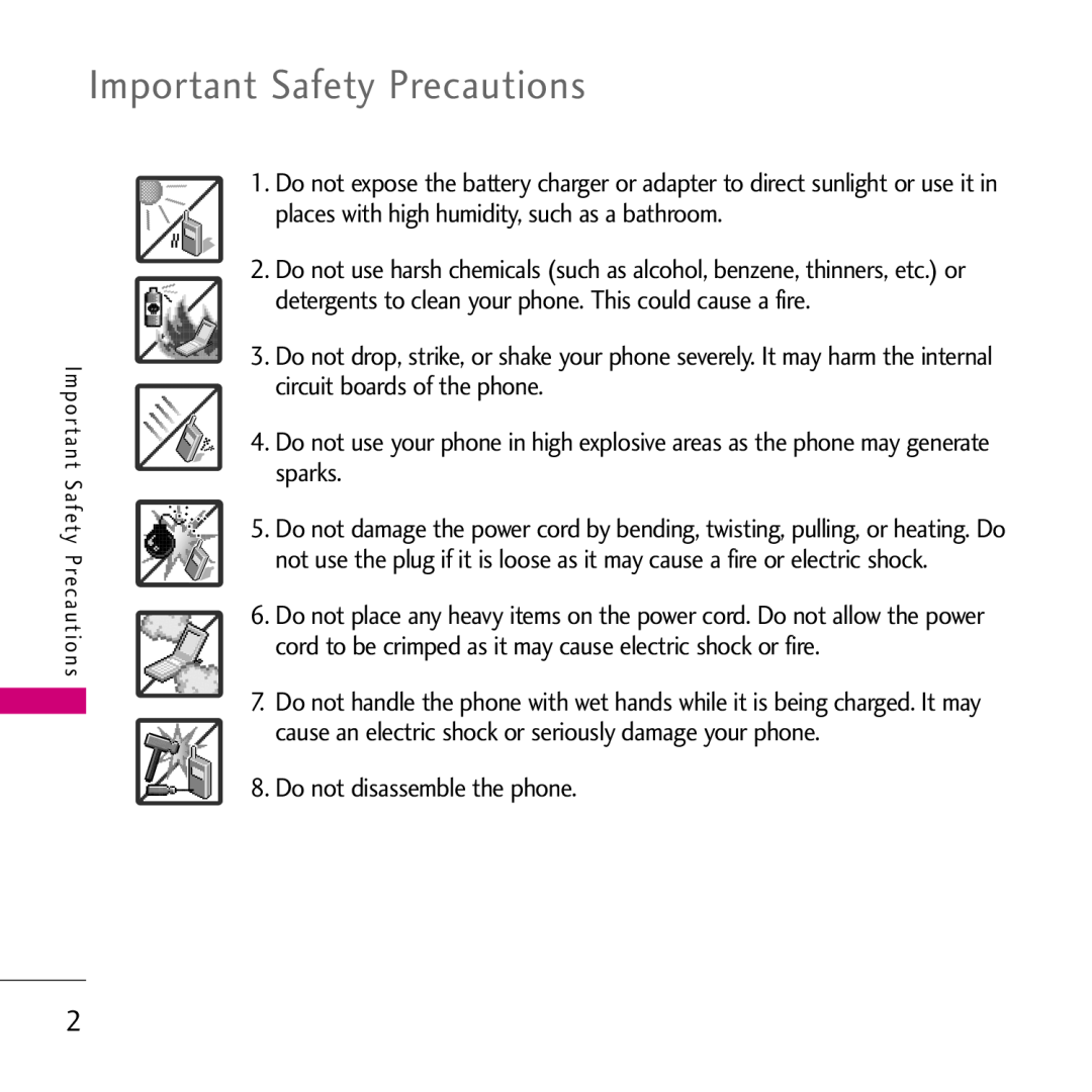 LG Electronics VS750, 002KPYR0001018 manual Important Safety Precautions 