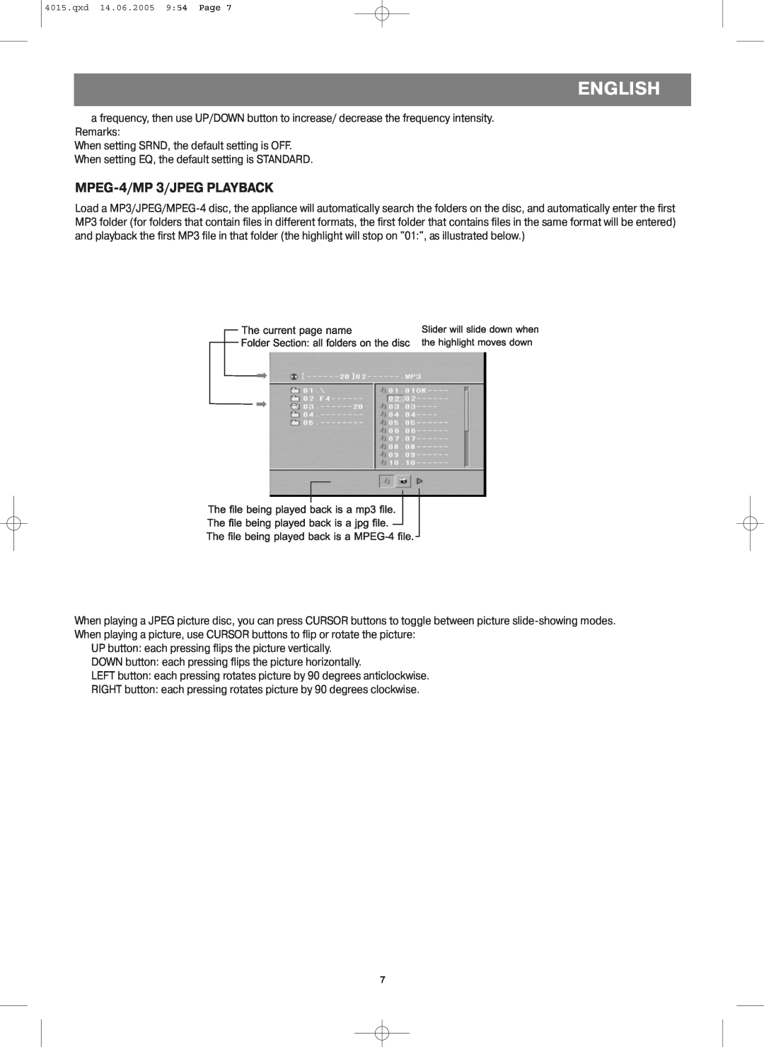 LG Electronics VT 4015 instruction manual MPEG3/JPEG PLAYBACK, English 
