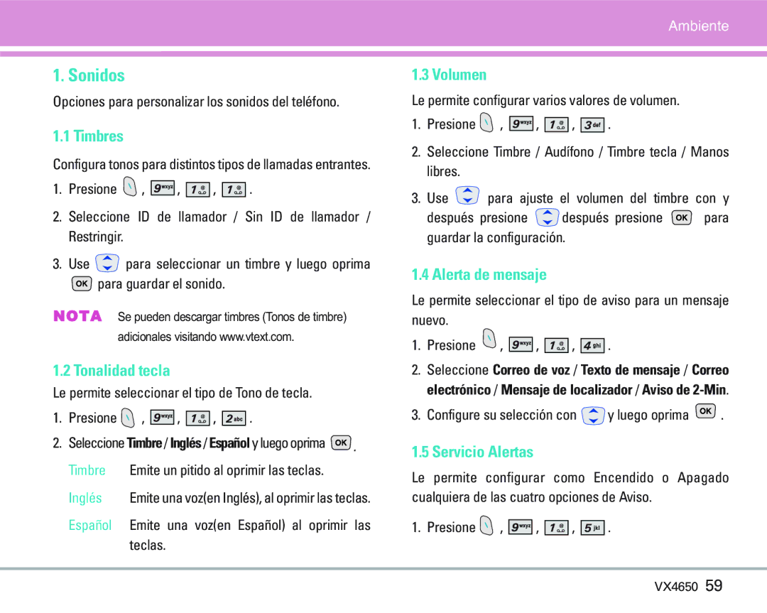 LG Electronics VX 4650 manual Sonidos 