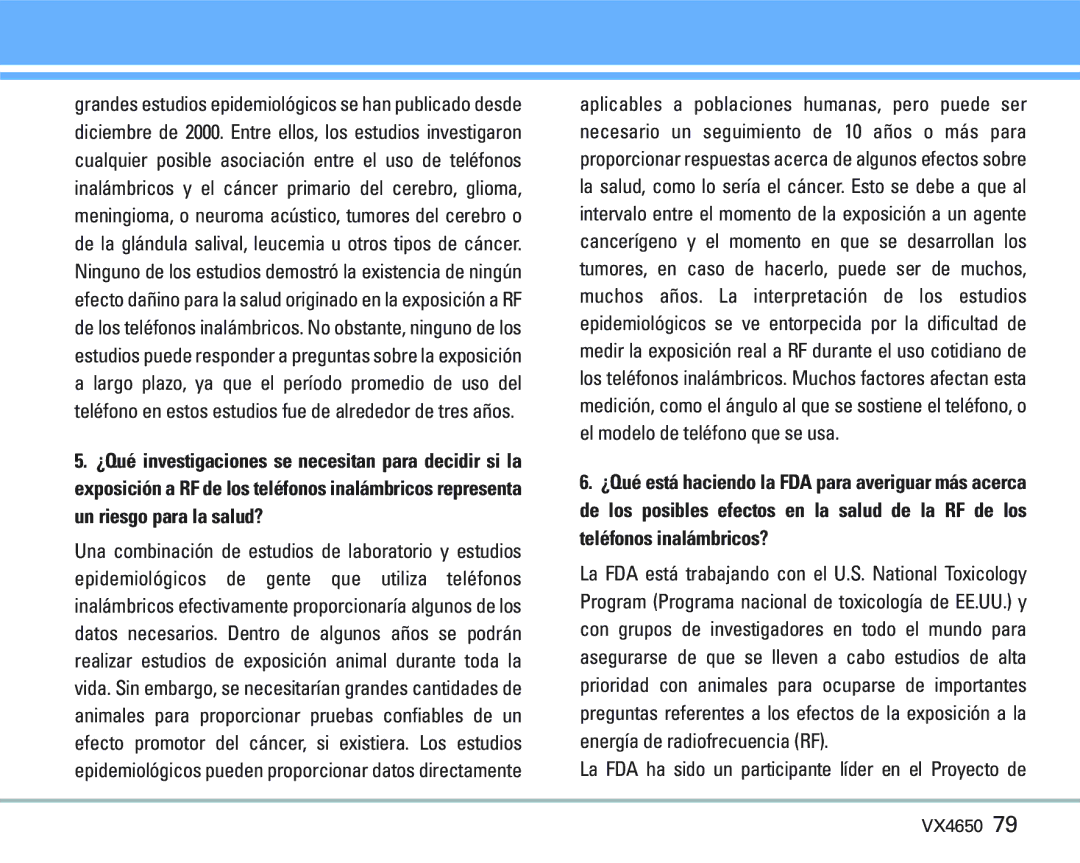 LG Electronics VX 4650 manual La FDA ha sido un participante líder en el Proyecto de 