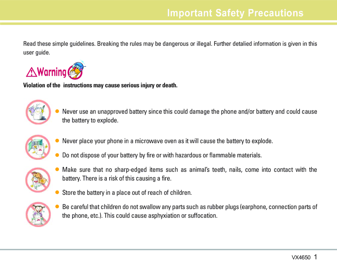 LG Electronics VX 4650 manual Important Safety Precautions 