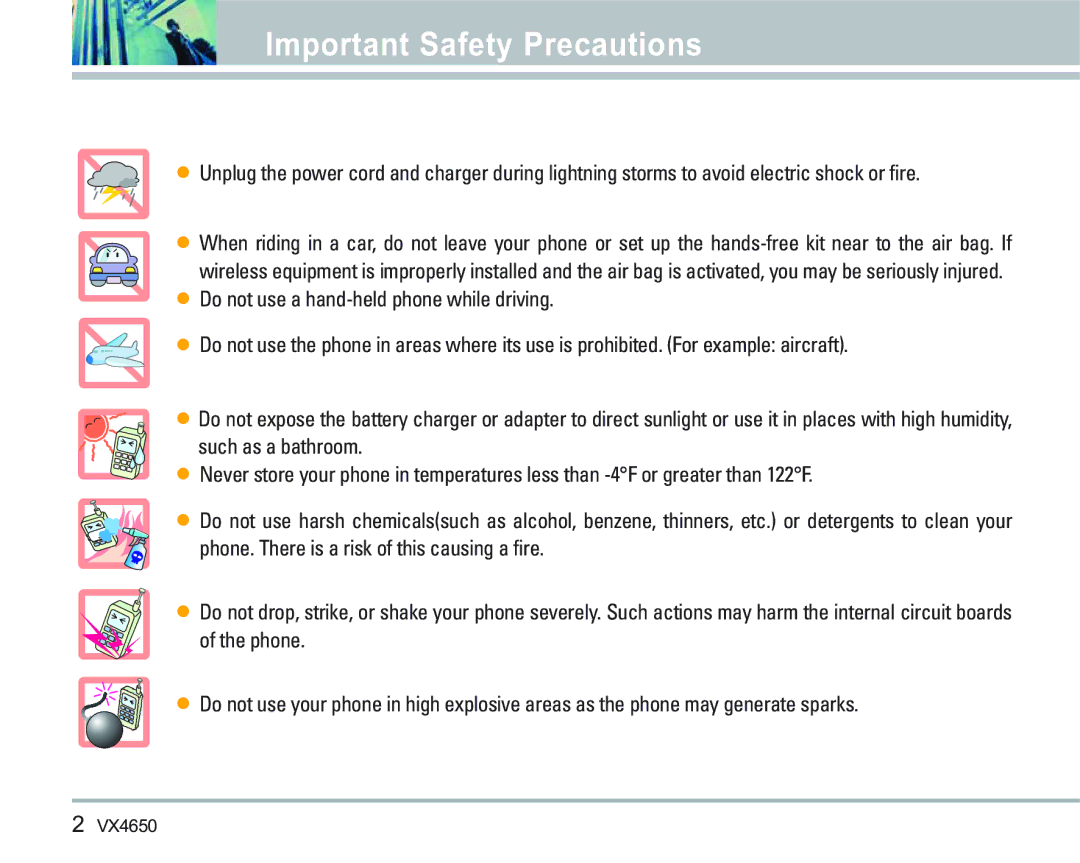 LG Electronics VX 4650 manual Important Safety Precautions 