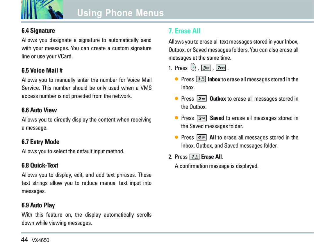 LG Electronics VX 4650 manual Erase All 