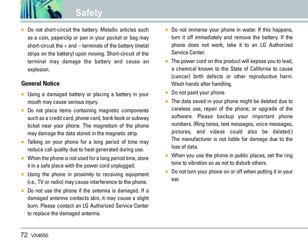 LG Electronics VX 4650 manual General Notice, Do not paint your phone 