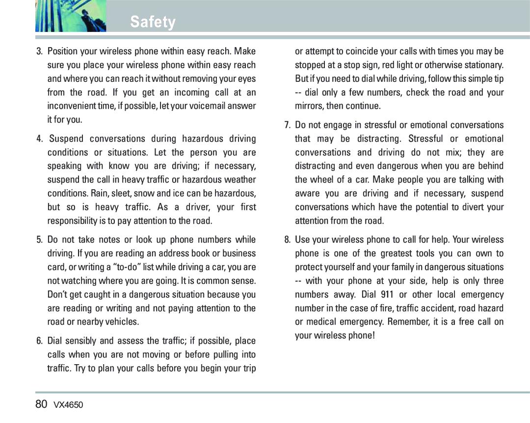 LG Electronics VX 4650 manual Safety 