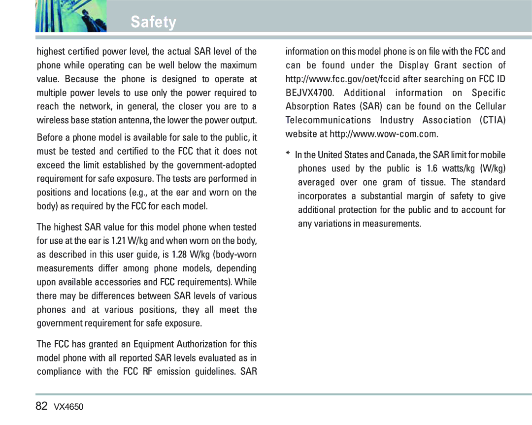 LG Electronics VX 4650 manual Safety 