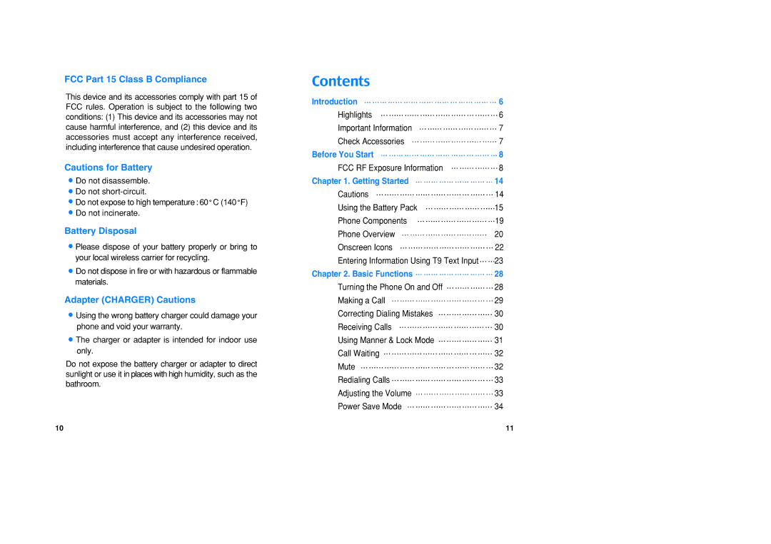 LG Electronics VX1 manual Contents 