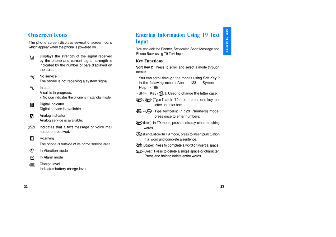 LG Electronics VX1 manual Onscreen Icons, Press once to enter numbers 