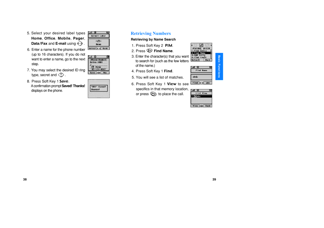 LG Electronics VX1 manual Home, Office, Mobile, Pager Data /Fax and E-mail using, Press Find Name 