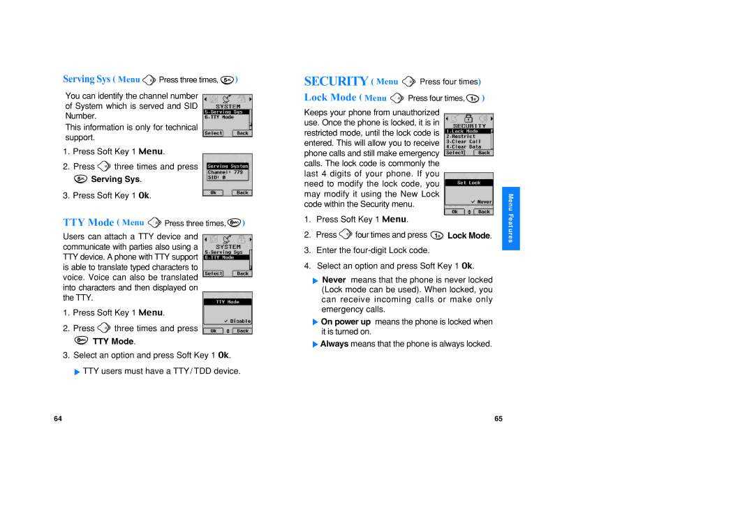 LG Electronics VX1 manual TTY Mode, Serving Sys Menu Press three times 