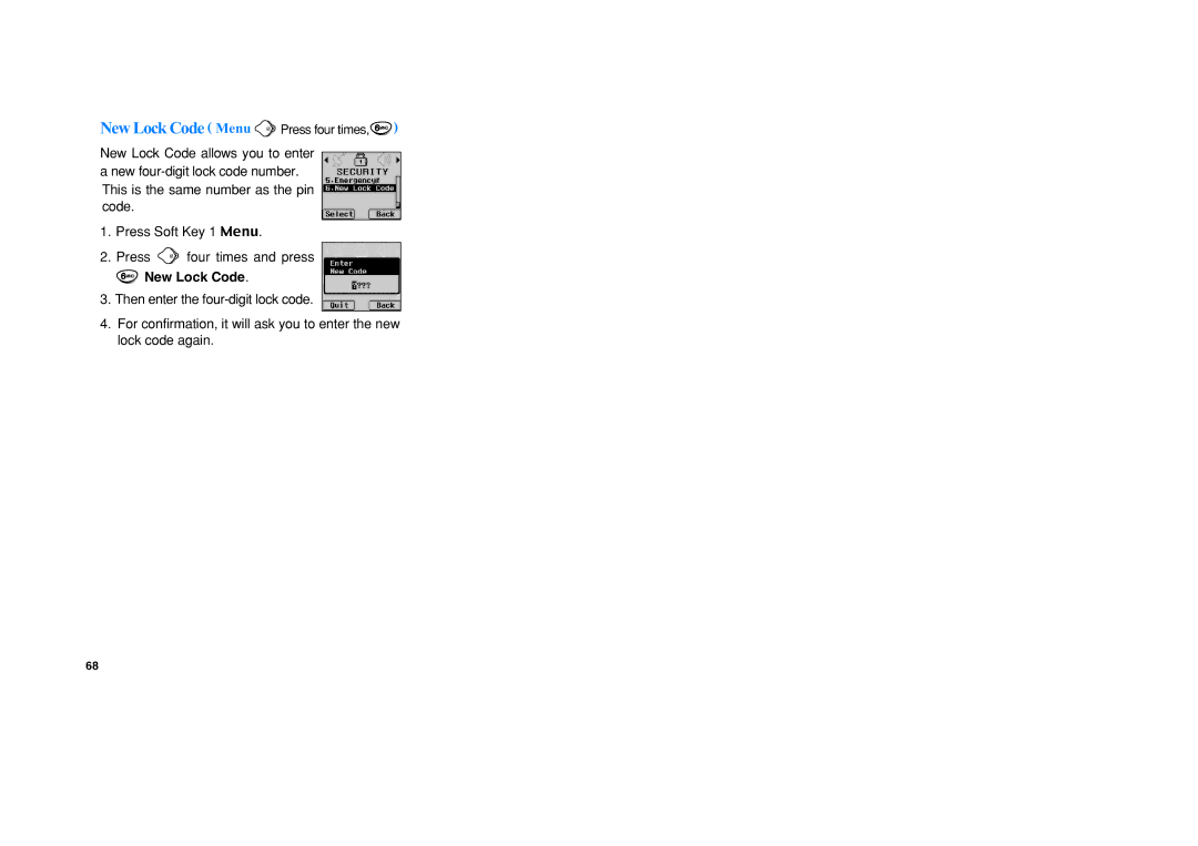 LG Electronics VX1 manual New Lock Code Menu Press four times 