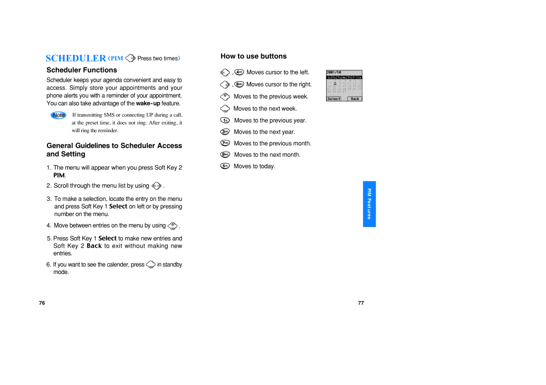 LG Electronics VX1 manual Scheduler PIM Press two times, If you want to see the calender, press in standby mode 