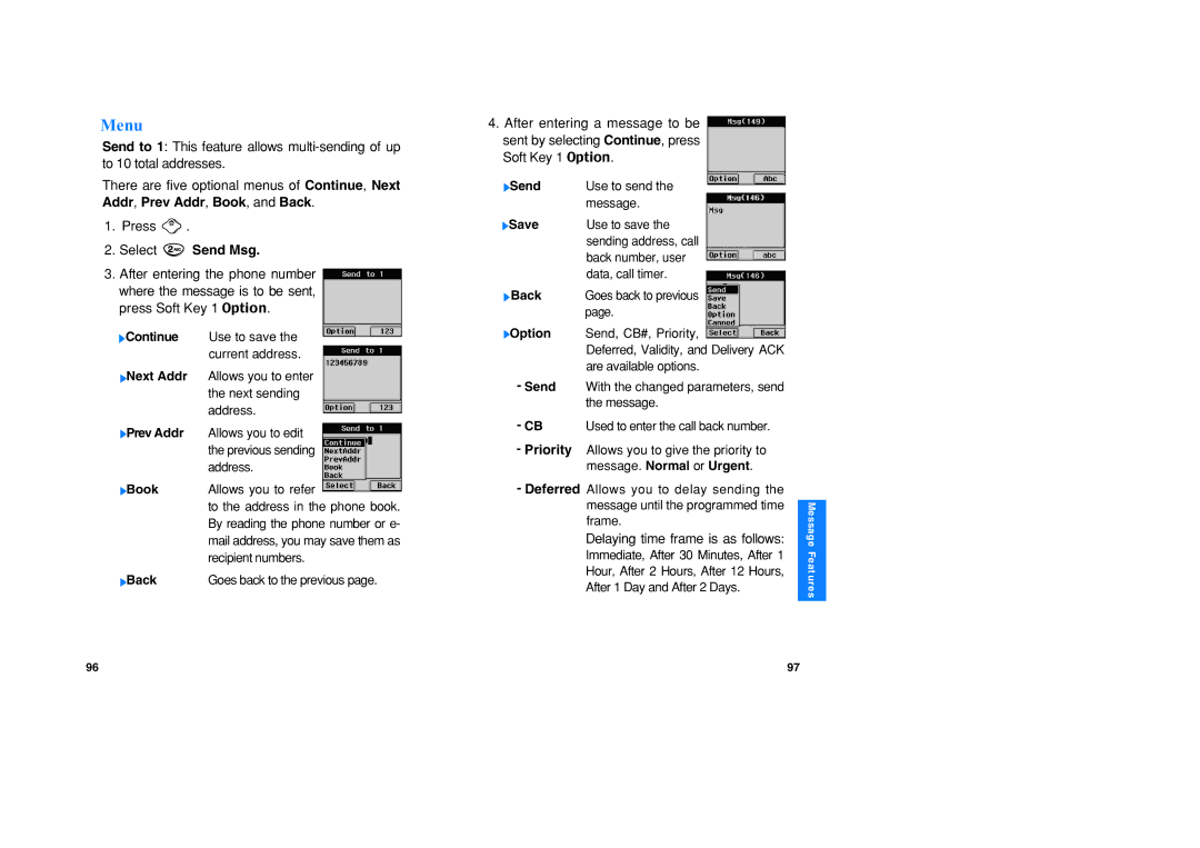 LG Electronics VX1 manual Menu, Select Send Msg 