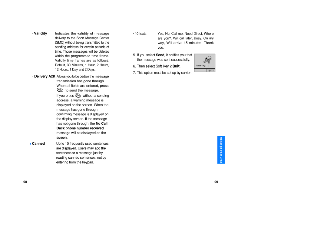 LG Electronics VX1 manual When all fields are entered, press To send the message 