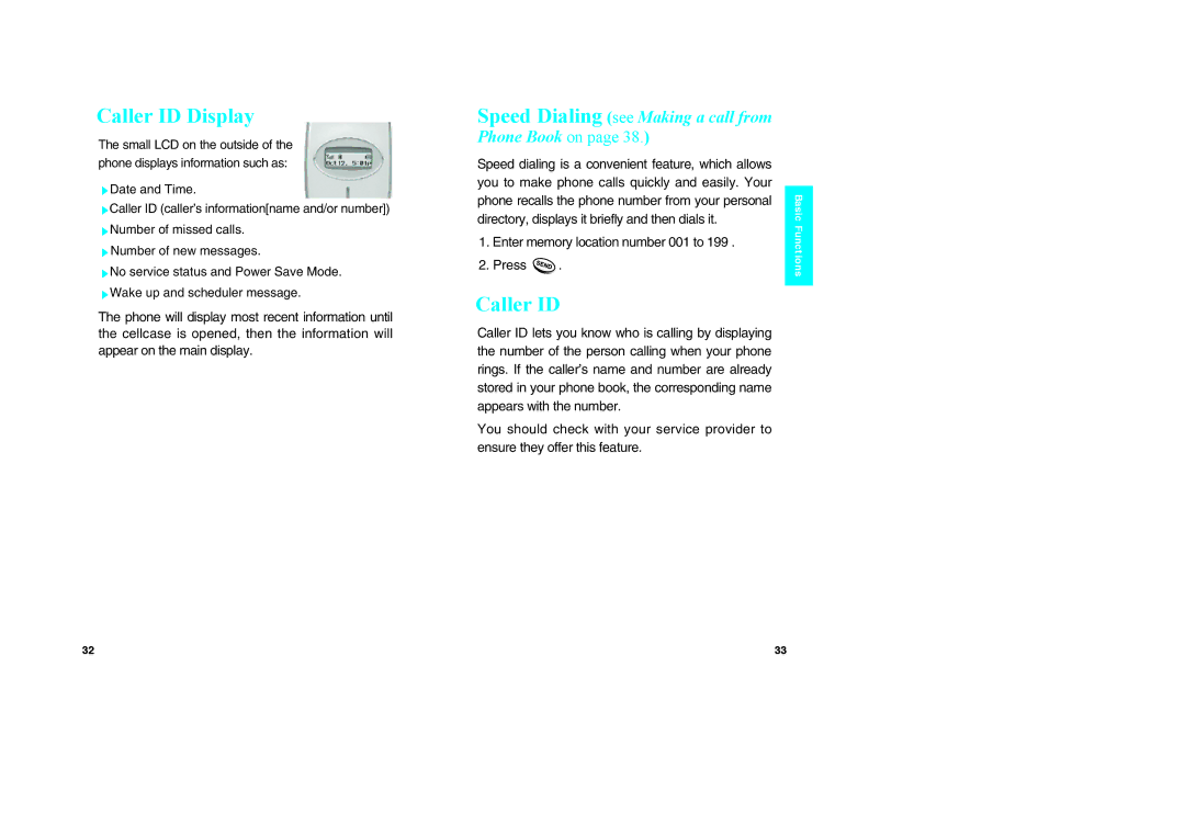 LG Electronics VX10 manual Caller ID Display 