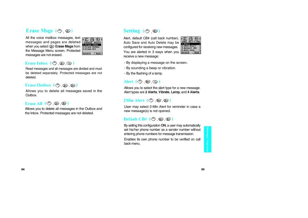 LG Electronics VX10 manual Erase Msgs, Setting 