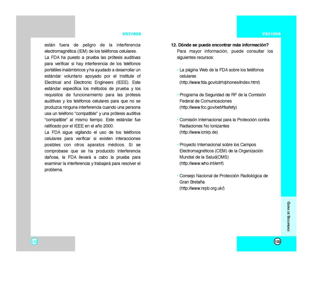 LG Electronics VX3100A manual Consejo Nacional de Protección Radiológica de Gran Bretaña 