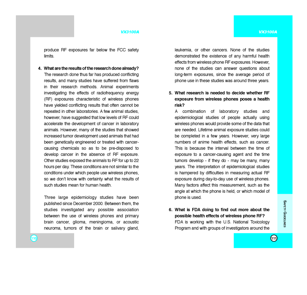 LG Electronics VX3100A manual Produce RF exposures far below the FCC safety limits 
