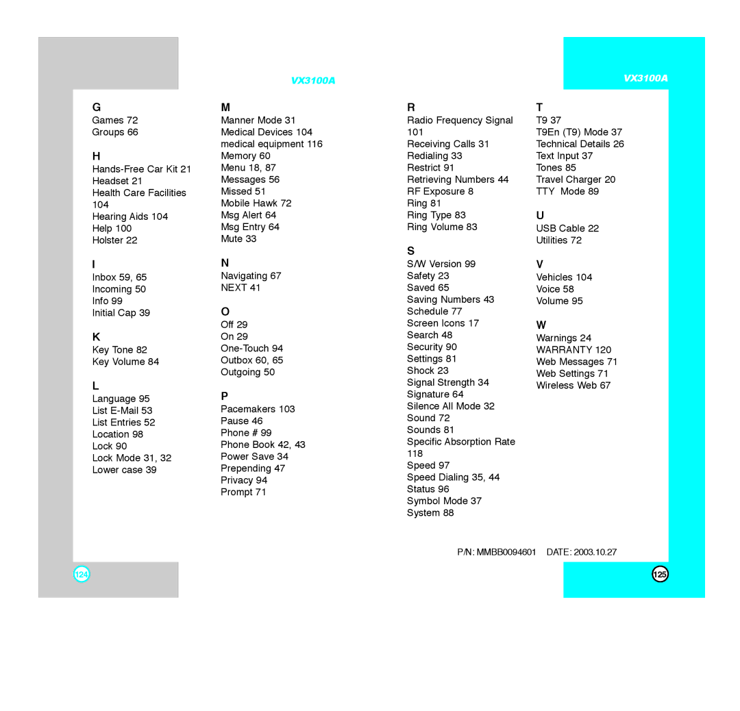 LG Electronics VX3100A manual Warranty 