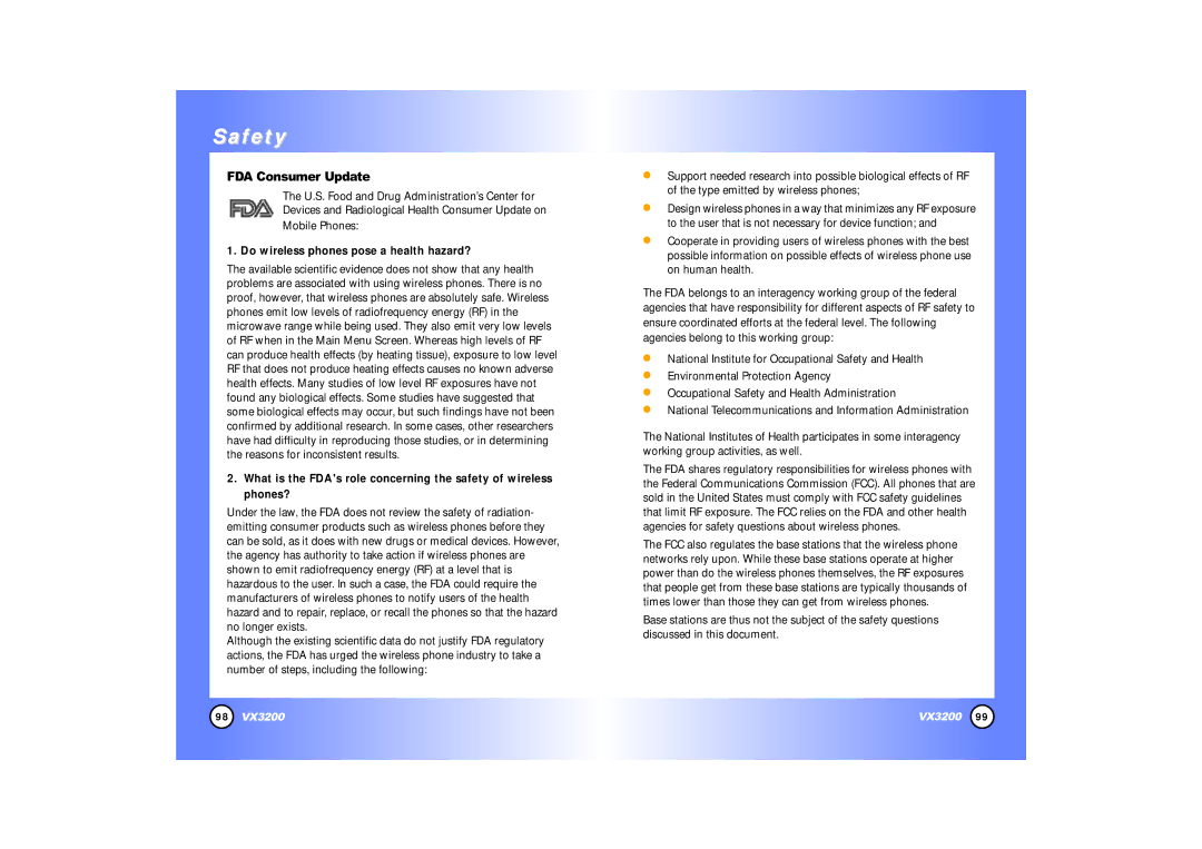 LG Electronics VX3200 manual FDA Consumer Update, Do wireless phones pose a health hazard? 
