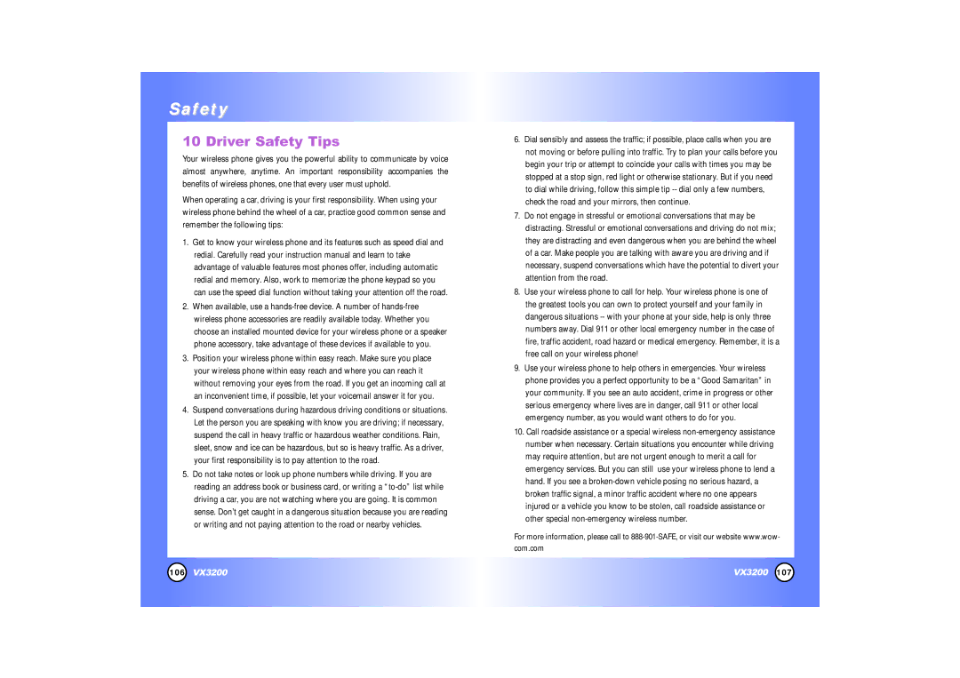 LG Electronics VX3200 manual Driver Safety Tips 