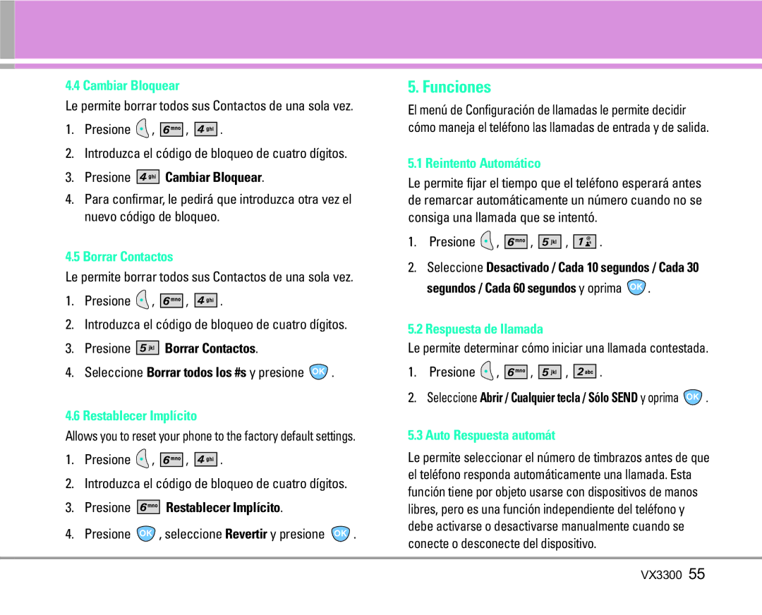 LG Electronics VX3300 manual Funciones 