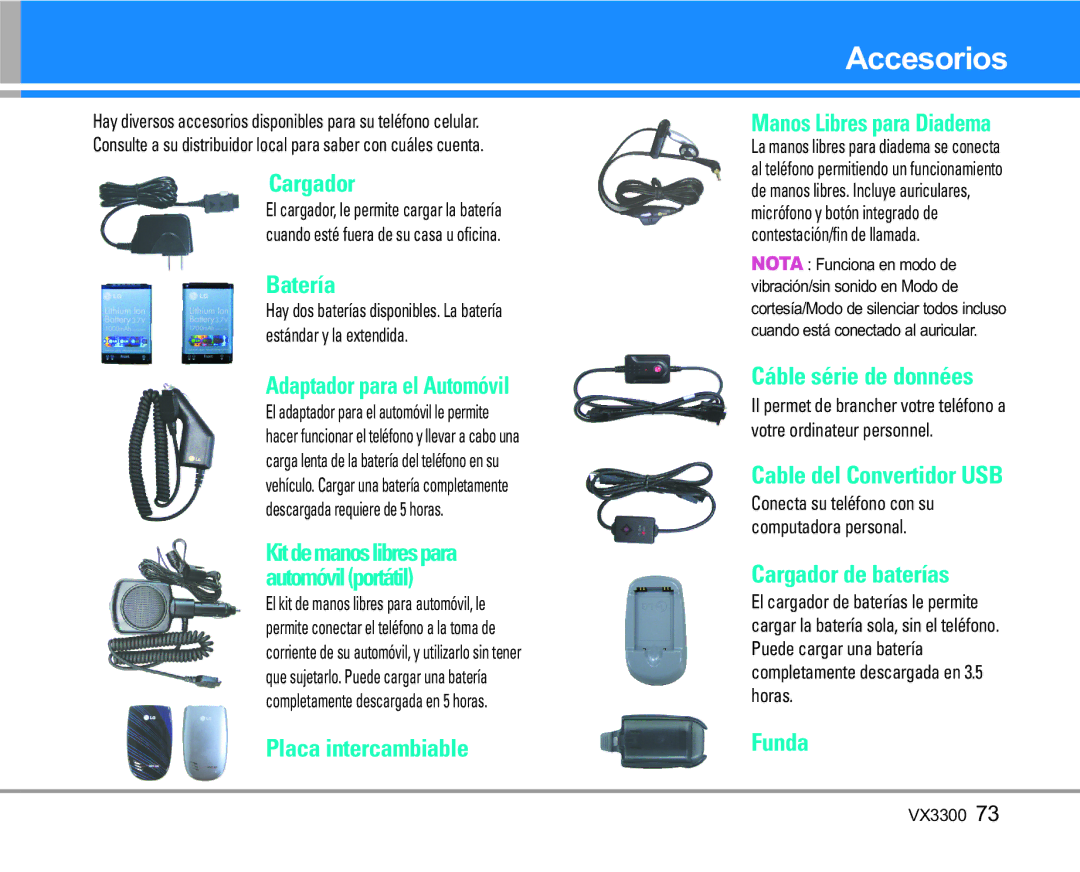 LG Electronics VX3300 manual Accesorios 