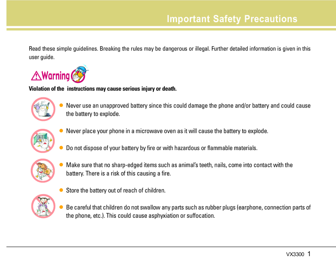 LG Electronics VX3300 manual Important Safety Precautions 