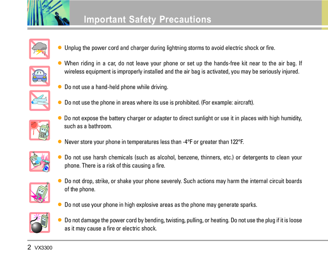 LG Electronics VX3300 manual Important Safety Precautions 