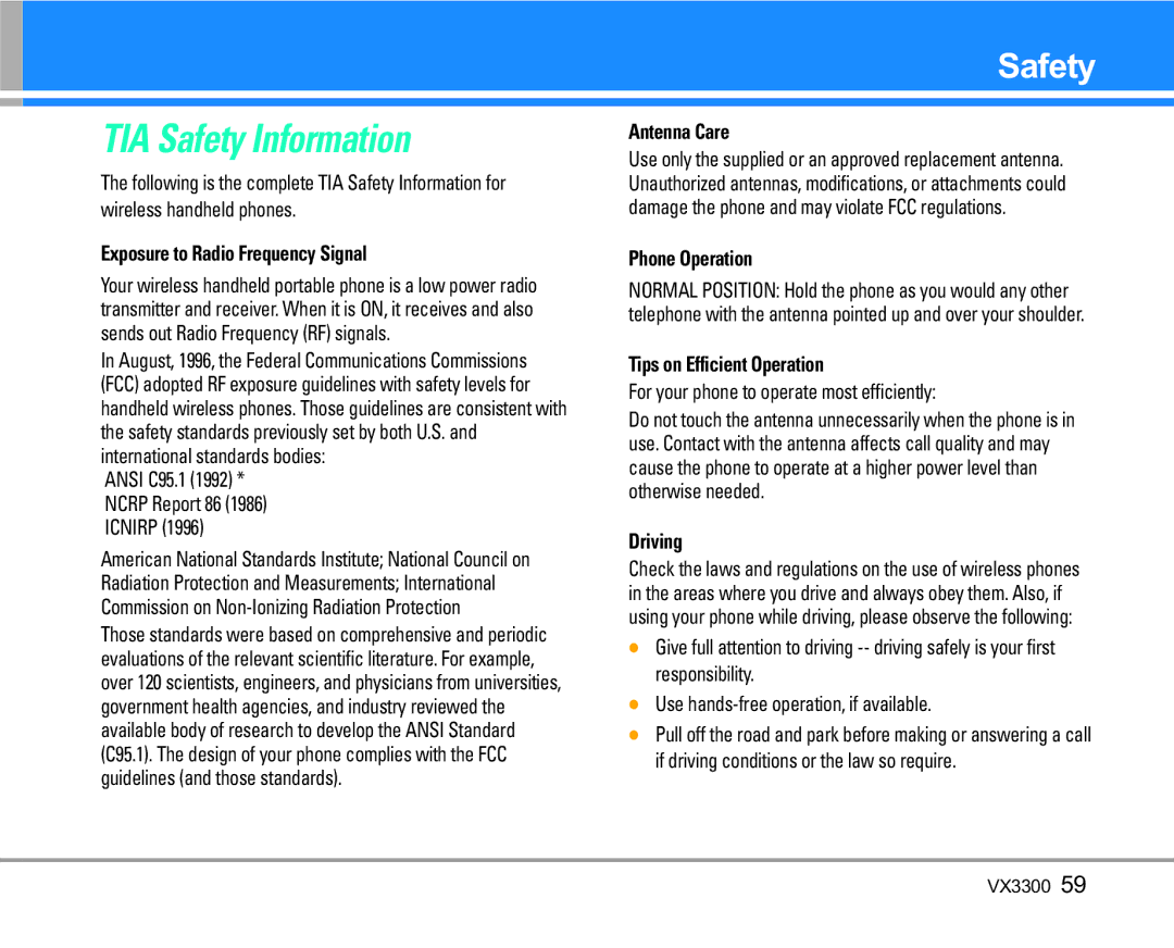 LG Electronics VX3300 manual TIA Safety Information 