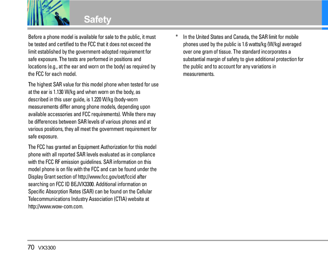 LG Electronics VX3300 manual Safety 