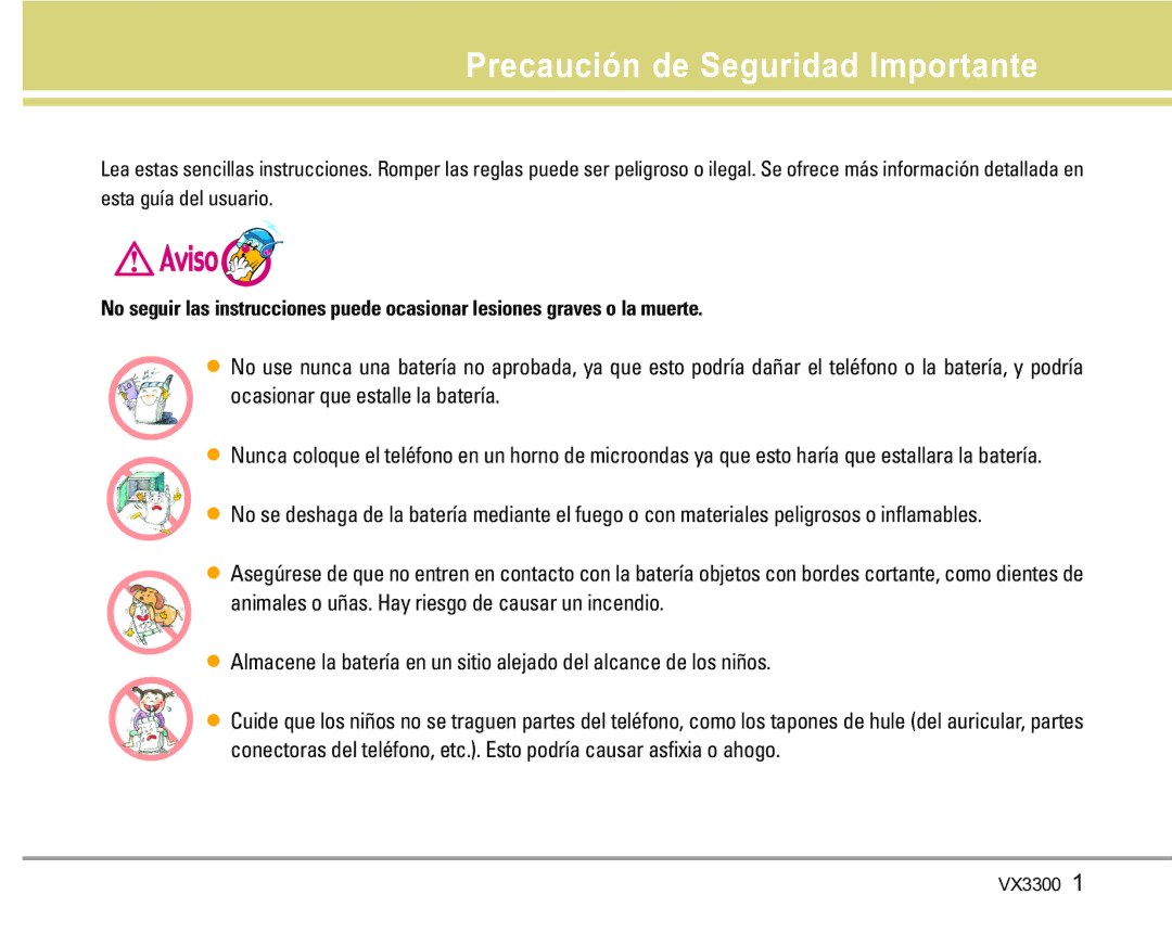 LG Electronics VX3300 manual Precaución de Seguridad Importante 