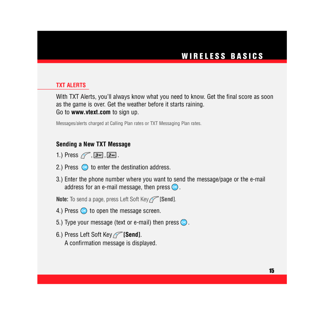 LG Electronics VX3450 manual Txt Alerts, Sending a New TXT Message, Note To send a page, press Left Soft Key Send 