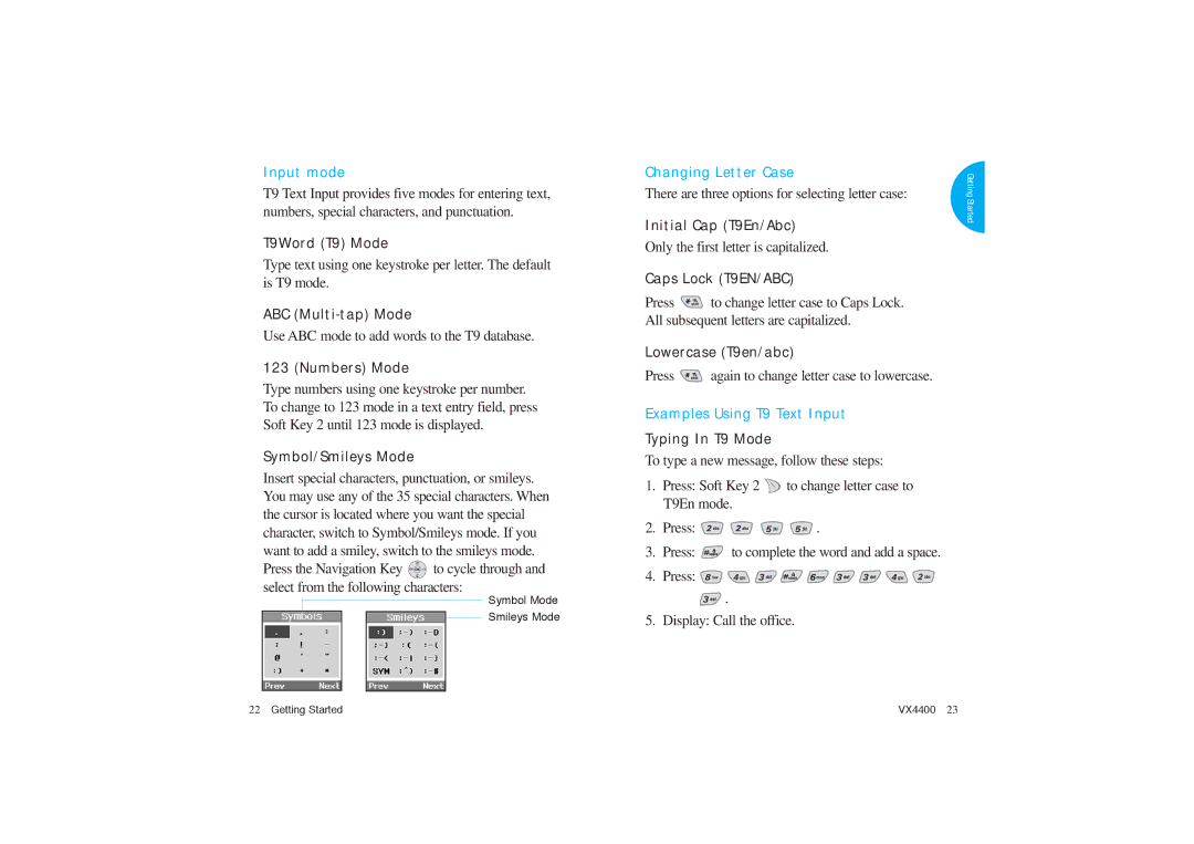 LG Electronics VX4400 Use ABC mode to add words to the T9 database, There are three options for selecting letter case 