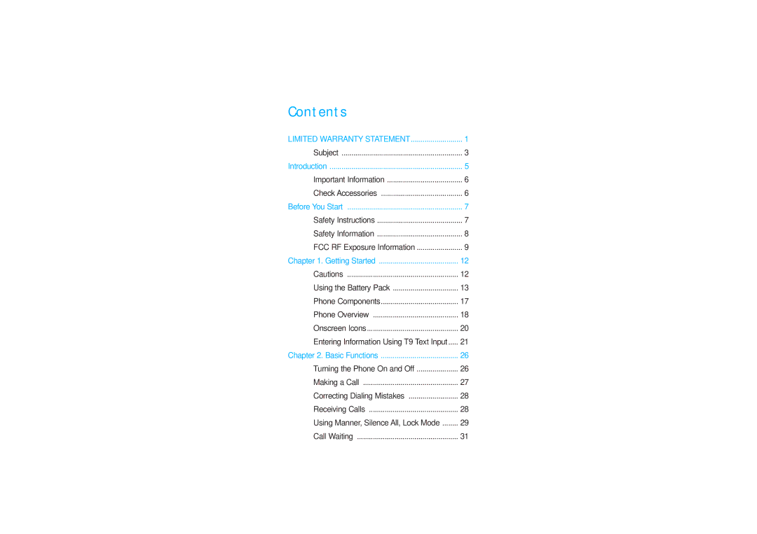 LG Electronics VX4400 manual Contents 