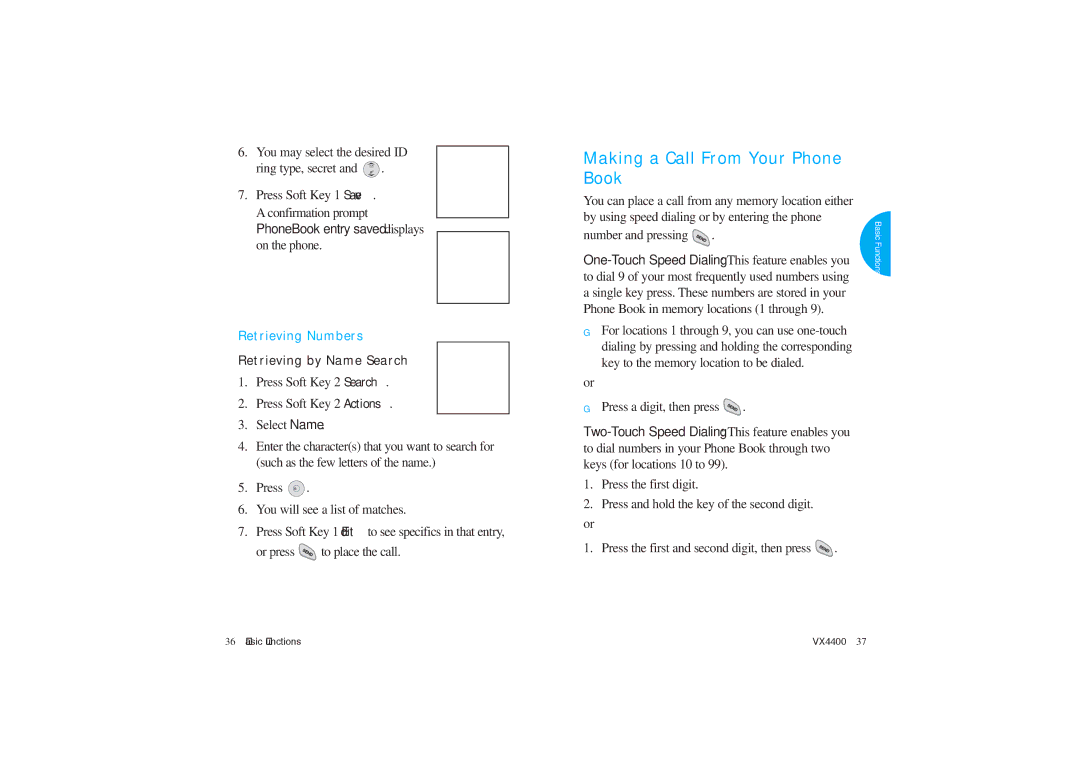 LG Electronics VX4400 manual Making a Call From Your Phone Book, Retrieving Numbers 