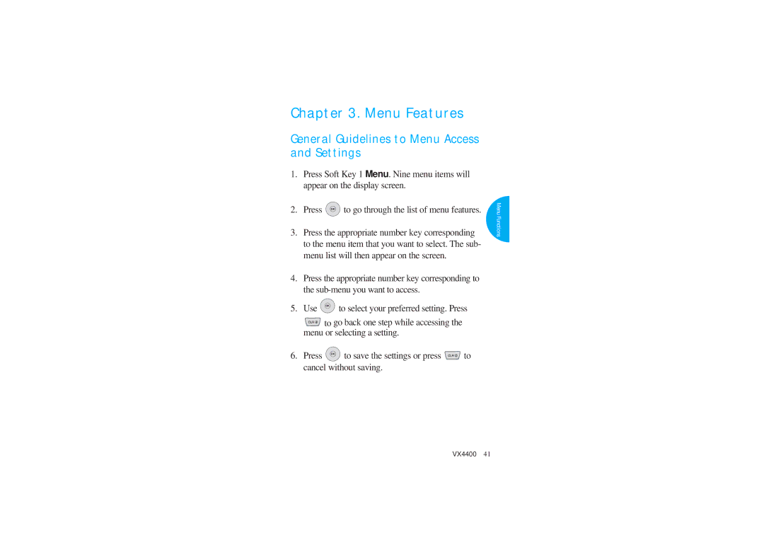 LG Electronics VX4400 manual Menu Features 