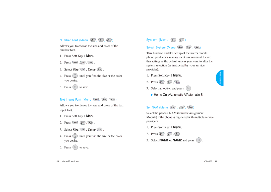 LG Electronics VX4400 manual System Menu 