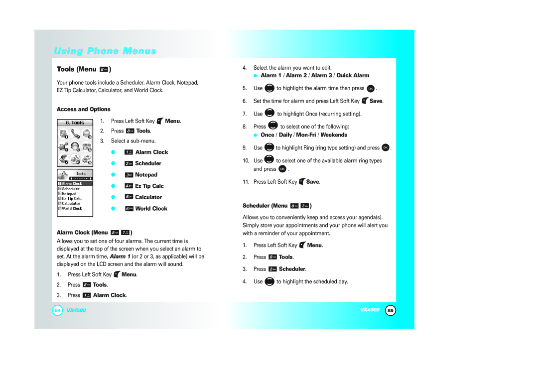 LG Electronics VX4500 manual Tools Menu 